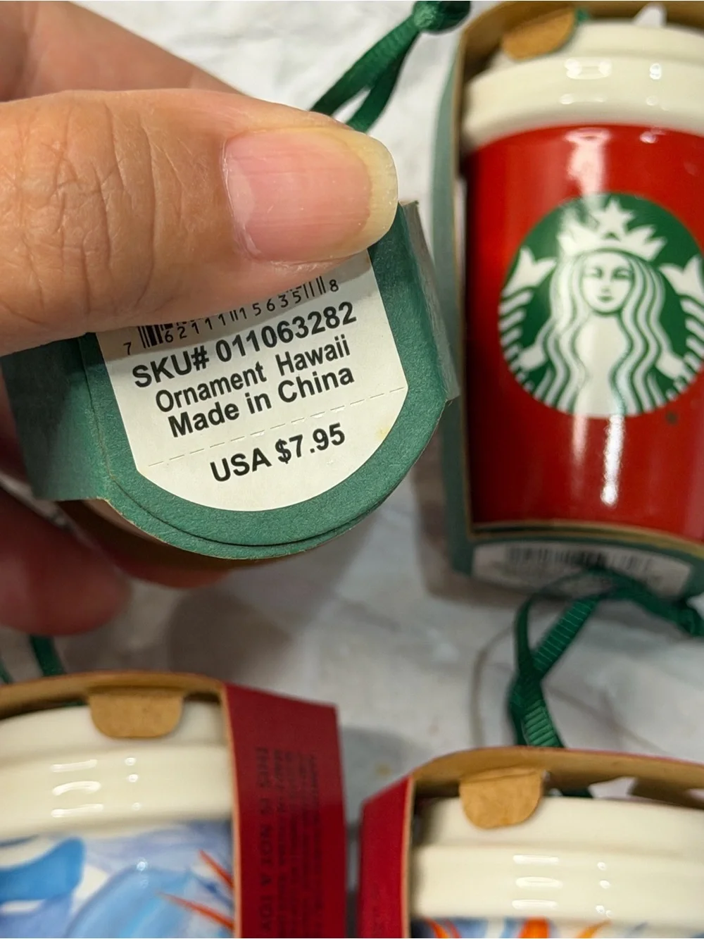 Set of 4 Starbucks Red and Blue Hawaii Ceramic Cup Ornaments 2015 & 2016